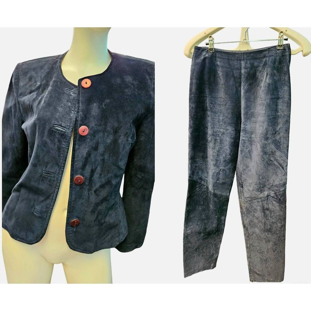 Vintage 90's Danier Leather 2 Piece Suit XS Jacket Blazer Pants Womens Fall Wint